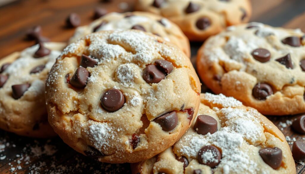 Chocolate Chip Cookies with Powdered Sugar